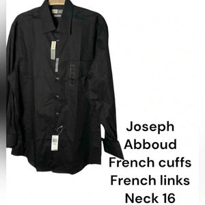 JOSEPH ABBOUD SLIM  SOLID BLACK SHIRT WITH FRENCH CUFFS AND CUFFS LINKS